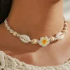 Sale Dear-Lover Flower Seashell Braided Choker Necklace White