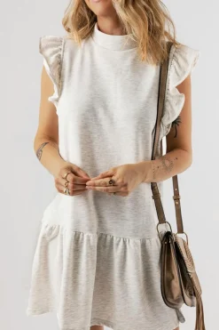 Outlet Dear-Lover Flutter Sleeve Crew Neck Shift Dress White