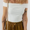 Fashion Dear-Lover Folded Off Shoulder Slim Top White