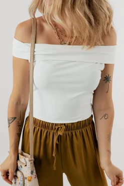 Fashion Dear-Lover Folded Off Shoulder Slim Top White