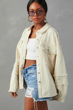 Online Dear-Lover Frayed Exposed Seam Denim Jacket White