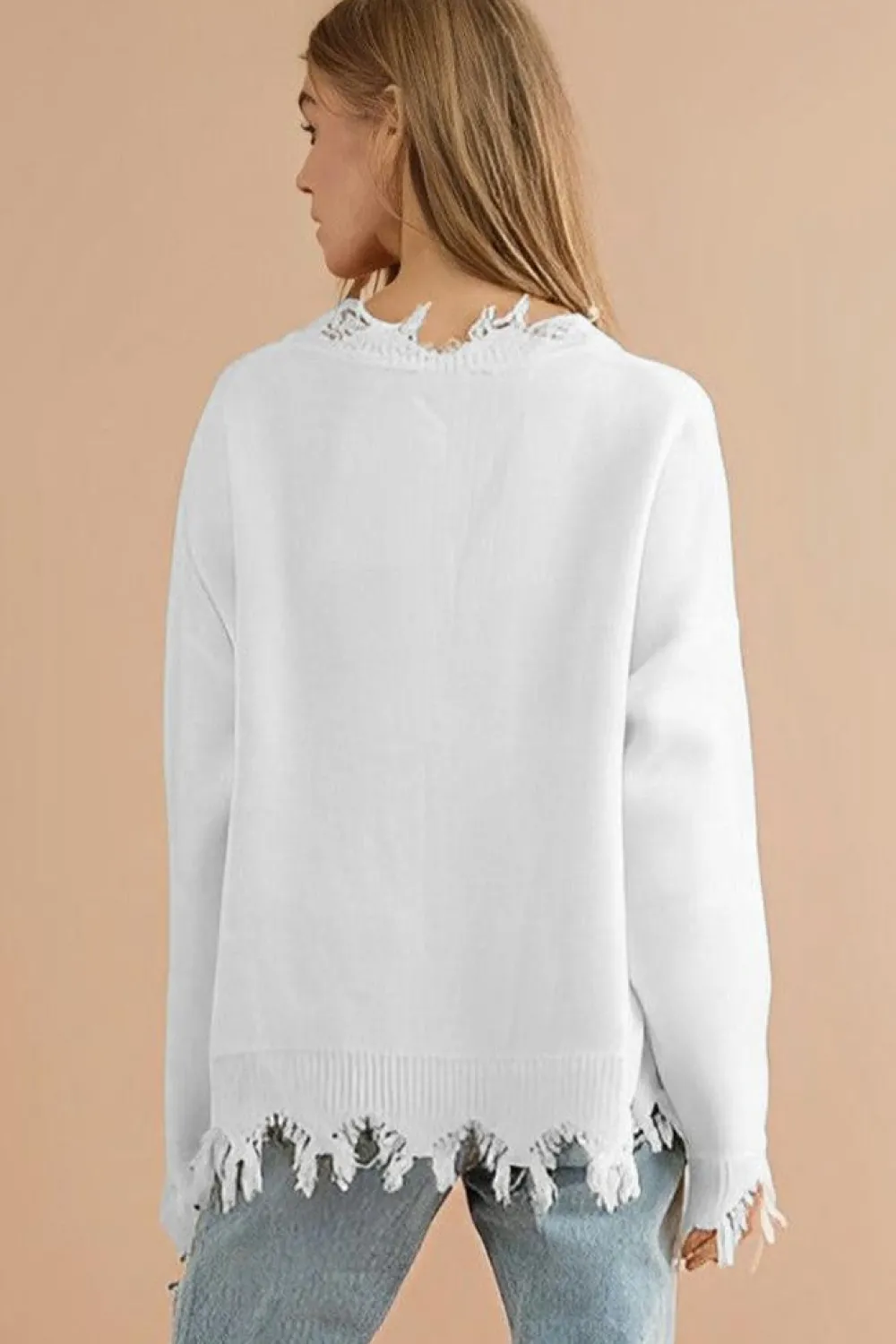 Best Dear-Lover Frayed Sequin Tiger Sweater White