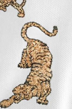 Best Dear-Lover Frayed Sequin Tiger Sweater White