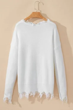 Best Dear-Lover Frayed Sequin Tiger Sweater White