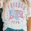 Online Dear-Lover FREEDOM Eagle Flag Print 1776 Graphic Tee White