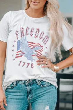 Online Dear-Lover FREEDOM Eagle Flag Print 1776 Graphic Tee White