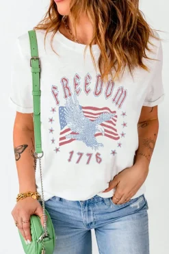 Online Dear-Lover FREEDOM Eagle Flag Print 1776 Graphic Tee White