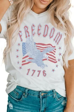 Online Dear-Lover FREEDOM Eagle Flag Print 1776 Graphic Tee White
