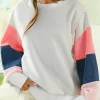 Discount Dear-Lover French Terry Color Block Long Sleeve Top White