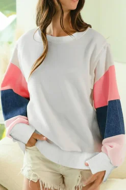 Discount Dear-Lover French Terry Color Block Long Sleeve Top White