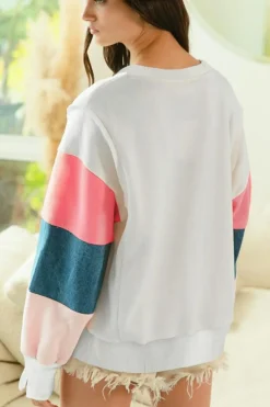 Discount Dear-Lover French Terry Color Block Long Sleeve Top White