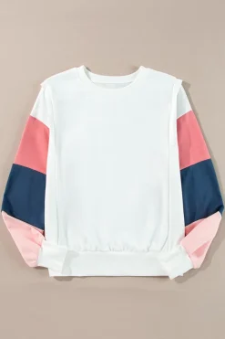 Discount Dear-Lover French Terry Color Block Long Sleeve Top White