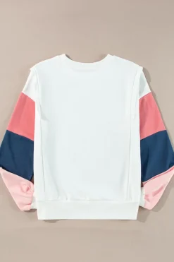 Discount Dear-Lover French Terry Color Block Long Sleeve Top White