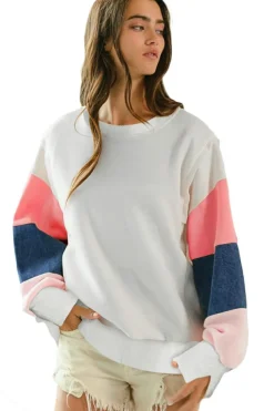 Discount Dear-Lover French Terry Color Block Long Sleeve Top White