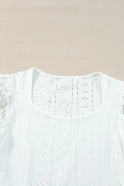 Outlet Dear-Lover Frenchy Contrast Lace Bishop Sleeve Bodysuit White