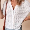 Online Dear-Lover Frenchy Hollow Out Knitted V Neck Cardigan White