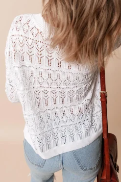 Online Dear-Lover Frenchy Hollow Out Knitted V Neck Cardigan White