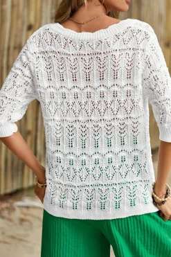 Online Dear-Lover Frenchy Hollow Out Knitted V Neck Cardigan White