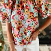 Sale Dear-Lover Frilled High Neck Buttons Back Floral Blouse White