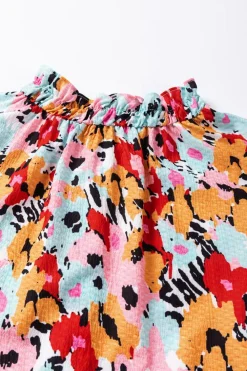 Sale Dear-Lover Frilled High Neck Buttons Back Floral Blouse White