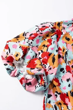 Sale Dear-Lover Frilled High Neck Buttons Back Floral Blouse White