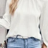 Hot Dear-Lover Frilled Mock Neck Ripple Bubble Sleeve Blouse White