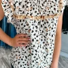 Outlet Dear-Lover Frilly Trim Leopard Animal Spots Blouse White