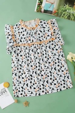 Outlet Dear-Lover Frilly Trim Leopard Animal Spots Blouse White
