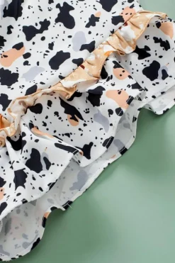 Outlet Dear-Lover Frilly Trim Leopard Animal Spots Blouse White