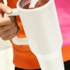 Fashion Dear-Lover Frosted Stainless Handle Large Vacuum Cup with Straw 40oz White