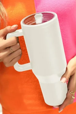 Fashion Dear-Lover Frosted Stainless Handle Large Vacuum Cup with Straw 40oz White