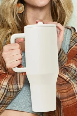 Fashion Dear-Lover Frosted Stainless Handle Large Vacuum Cup with Straw 40oz White