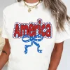 New Dear-Lover Funky America Letter Bow Printed T Shirt White