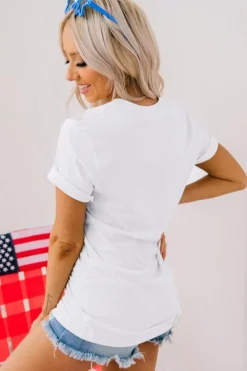New Dear-Lover Funky America Letter Bow Printed T Shirt White