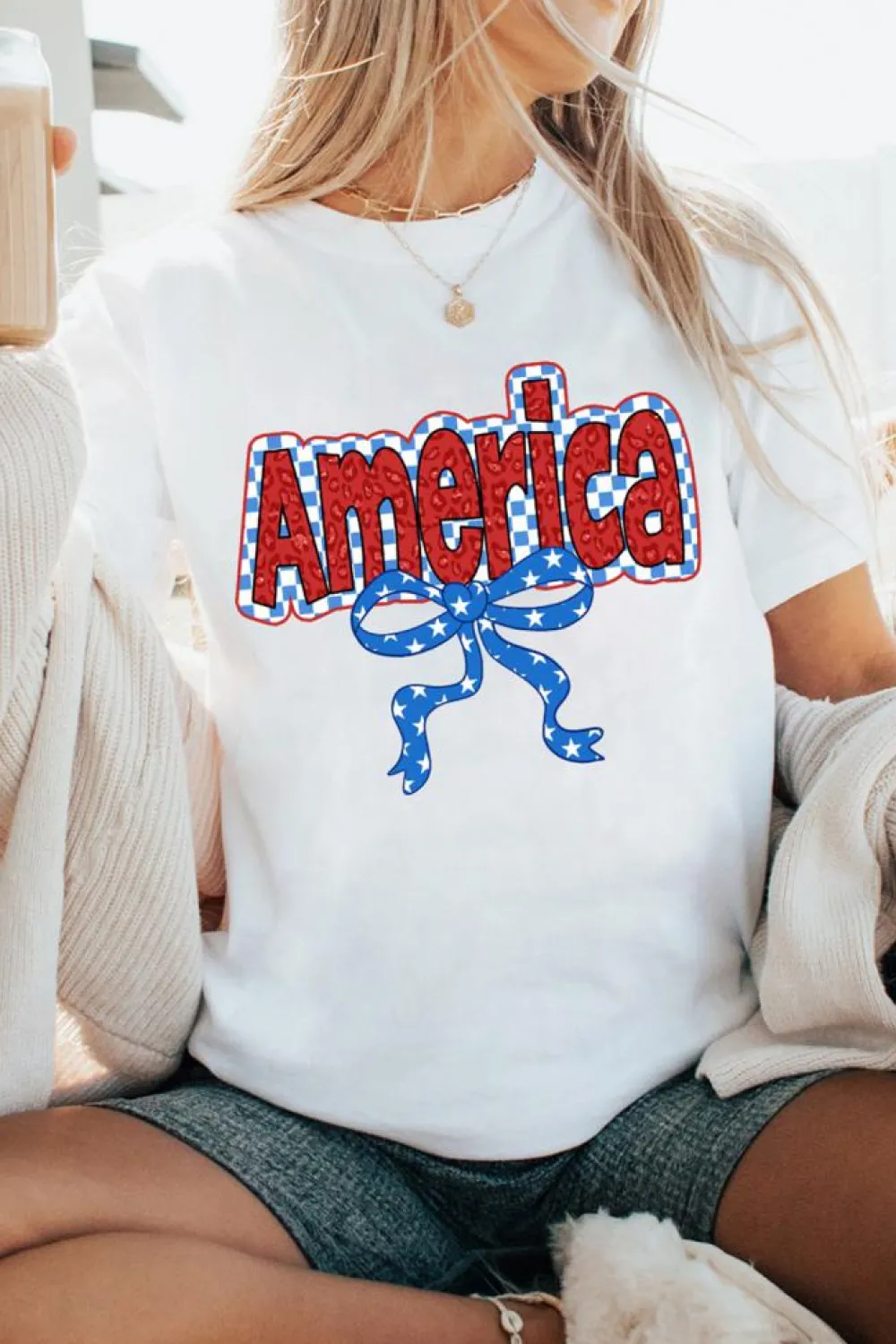New Dear-Lover Funky America Letter Bow Printed T Shirt White