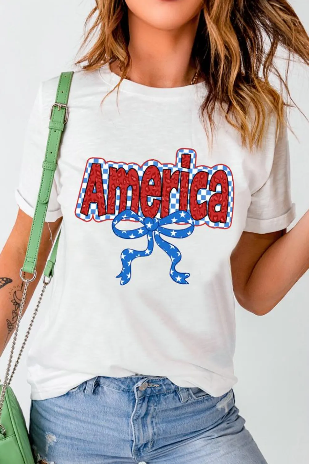 New Dear-Lover Funky America Letter Bow Printed T Shirt White