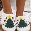Fashion Dear-Lover Fuzzy Christmas Tree Pattern Home Slippers White