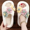 Discount Dear-Lover Fuzzy Flower Cross Strap Open Toe Slippers White