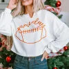 Fashion Dear-Lover Game Day Lettering Rugby Football Notched Neck Sweatshirt White