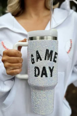 Hot Dear-Lover GAME DAY Rhinestone Handle Large Tumbler 40oz White