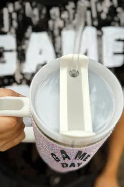 Hot Dear-Lover GAME DAY Rhinestone Handle Large Tumbler 40oz White