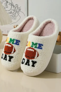 Best Dear-Lover GAME DAY Rugby Football Plush Slippers White