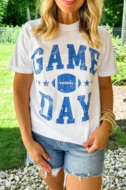 Outlet Dear-Lover GAME DAY Rugby Football Graphic Crewneck T Shirt White