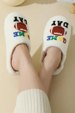 Best Dear-Lover GAME DAY Rugby Football Plush Slippers White