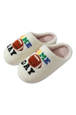 Best Dear-Lover GAME DAY Rugby Football Plush Slippers White