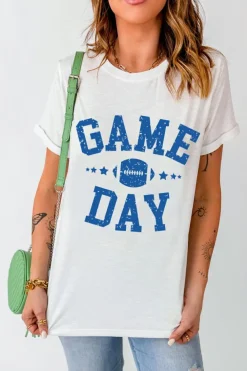 Outlet Dear-Lover GAME DAY Rugby Football Graphic Crewneck T Shirt White