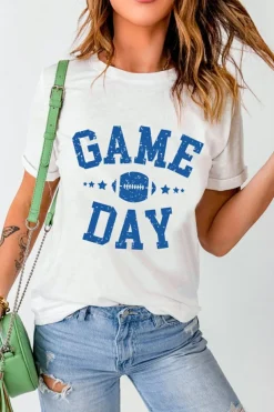 Outlet Dear-Lover GAME DAY Rugby Football Graphic Crewneck T Shirt White
