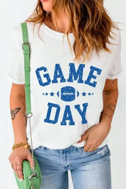 Outlet Dear-Lover GAME DAY Rugby Football Graphic Crewneck T Shirt White