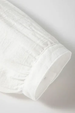 Discount Dear-Lover Geometric Embroidered Long Sleeve Buttoned Blouse White
