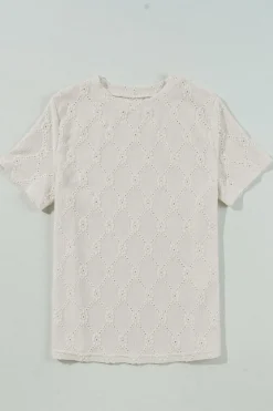 Hot Dear-Lover Geometric Embroidered Slim Fit O Neck T Shirt White